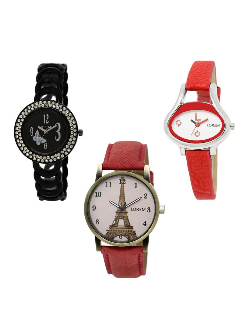 set of 3 round dial analog watch combo -(lk201-206-230) - 15682250 -  Zoom Image - 0