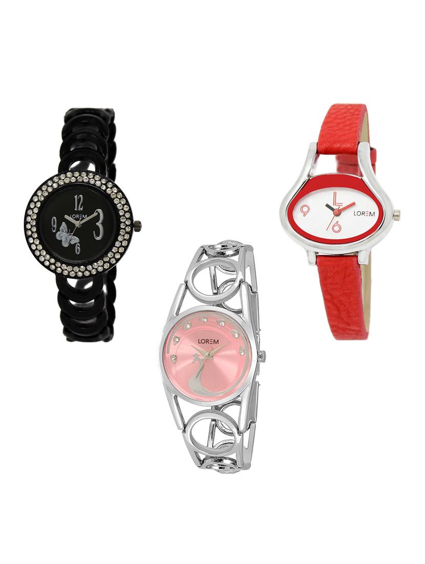 set of 3 round dial analog watch combo -(lk201-206-233) - 15682252 -  Zoom Image - 0