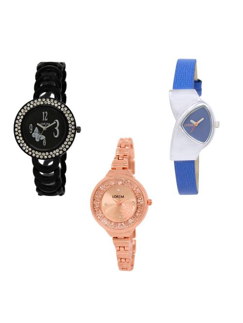 set of 3 round dial analog watch combo -(lk201-208-225) - 15682307 - Standard Image - 0