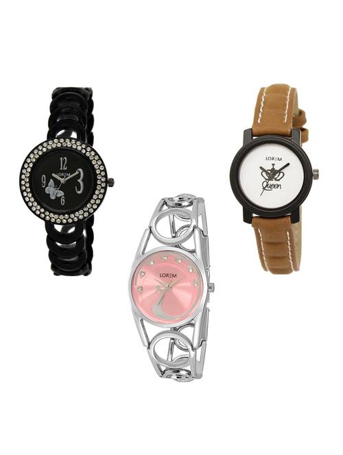 set of 3 round dial analog watch combo -(lk201-209-233) - 15682343 - Standard Image - 0