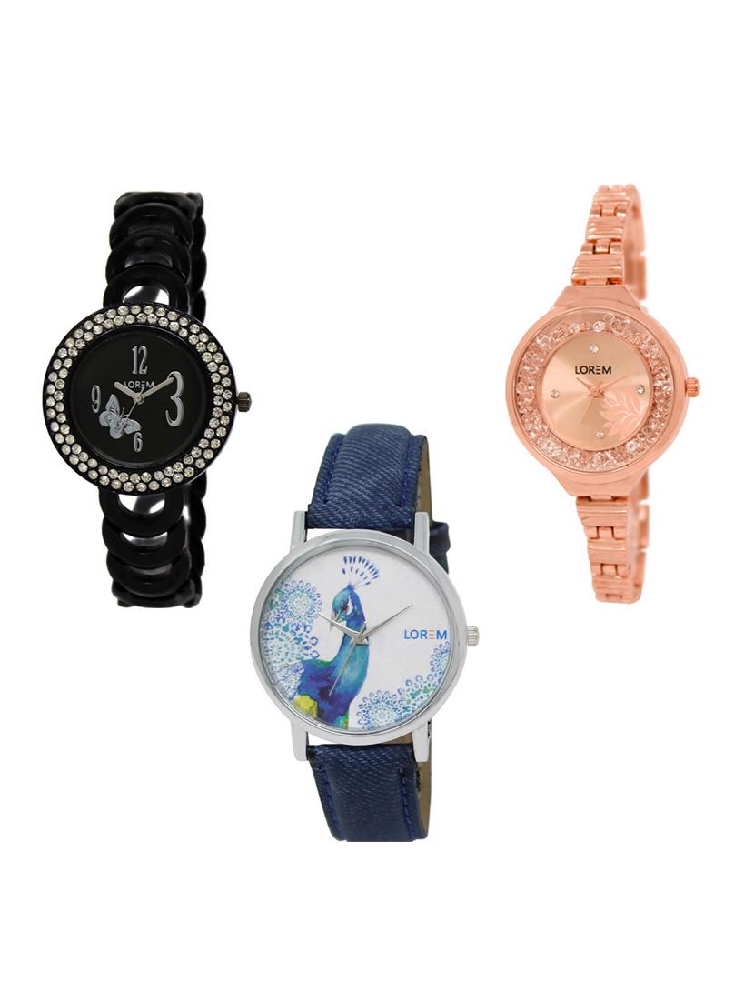 set of 3 round dial analog watch combo -(lk201-225-241) - 15682609 - Zoom Image - 0