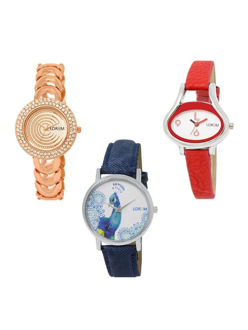 set of 3 round dial analog watch combo -(lk202-206-241) - 15682836 - Standard Image - 0