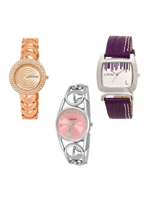 set of 3 round dial analog watch combo -(lk202-207-233) - 15682860 - Standard Image - 0