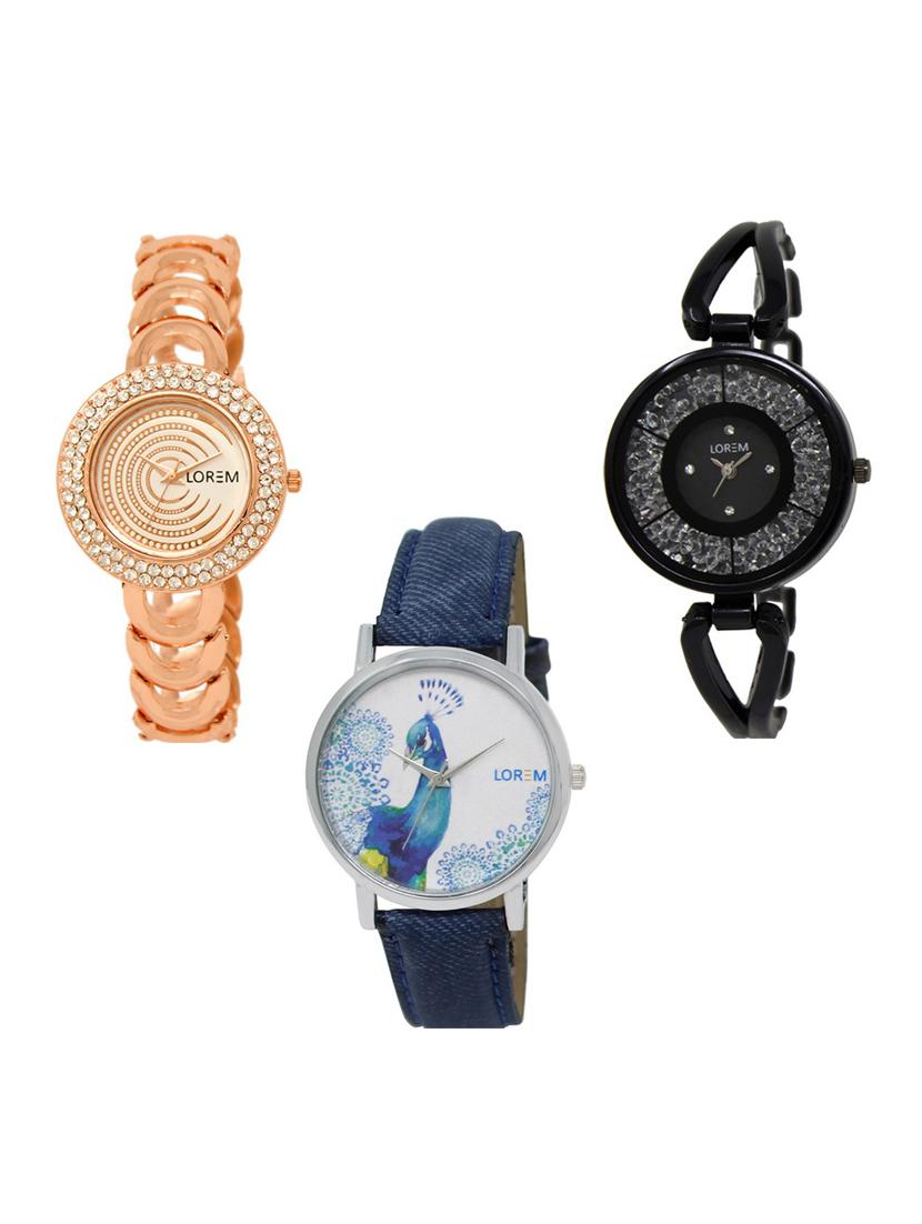 set of 3 round dial analog watch combo -(lk202-211-241) - 15682970 -  Zoom Image - 0