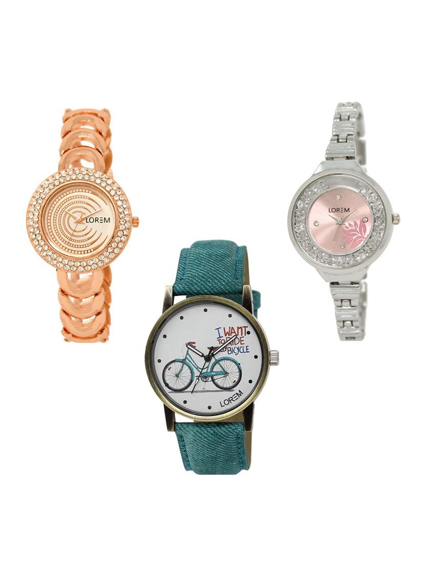 set of 3 round dial analog watch combo -(lk202-226-229) - 15683187 -  Zoom Image - 0