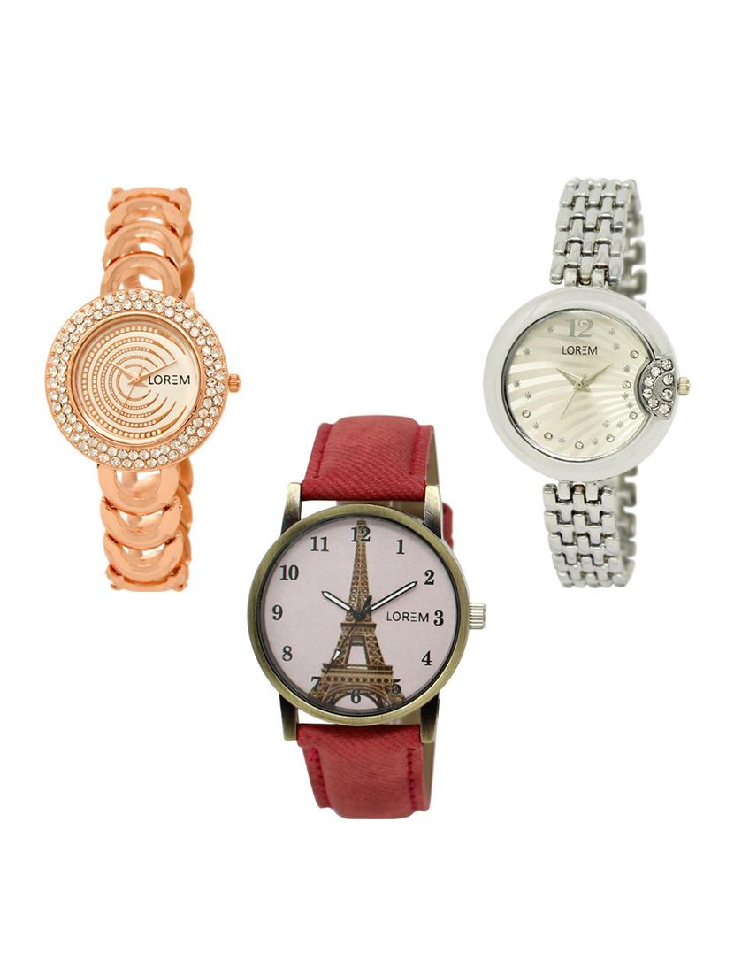 set of 3 round dial analog watch combo -(lk202-227-230) - 15683199 -  Zoom Image - 0