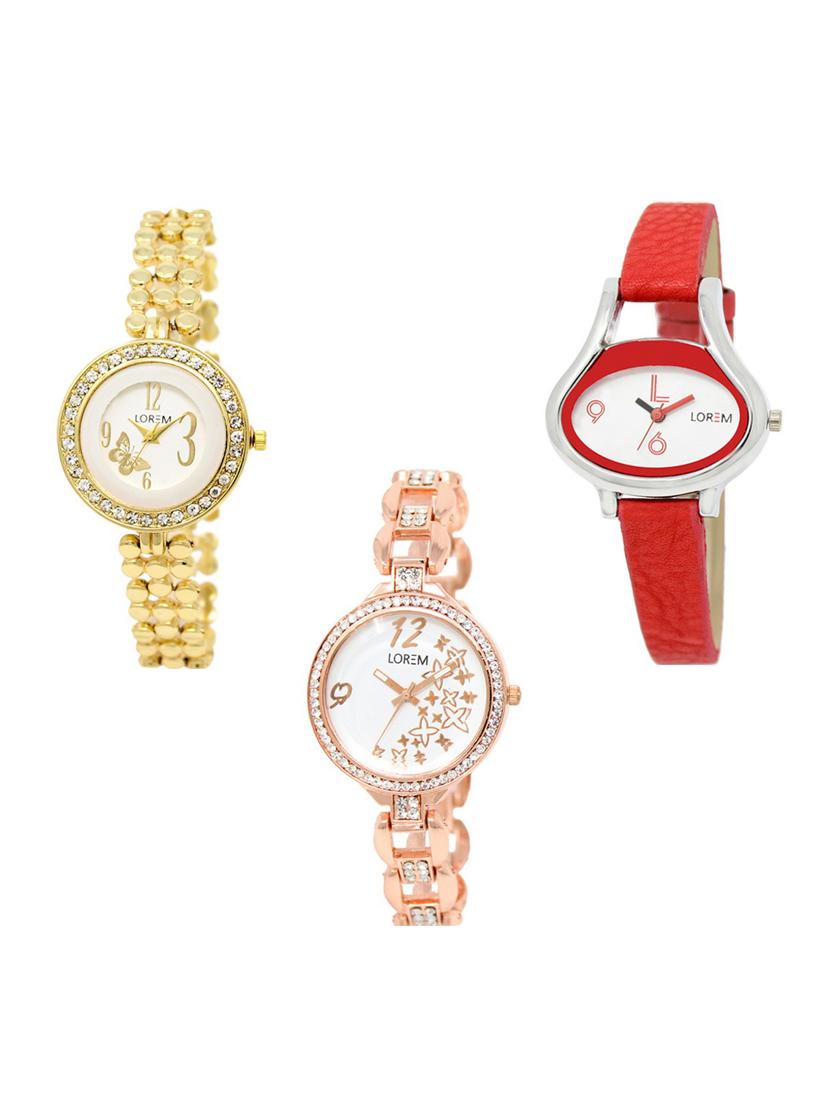 set of 3 round dial analog watch combo -(lk203-206-210) - 15683350 -  Zoom Image - 0
