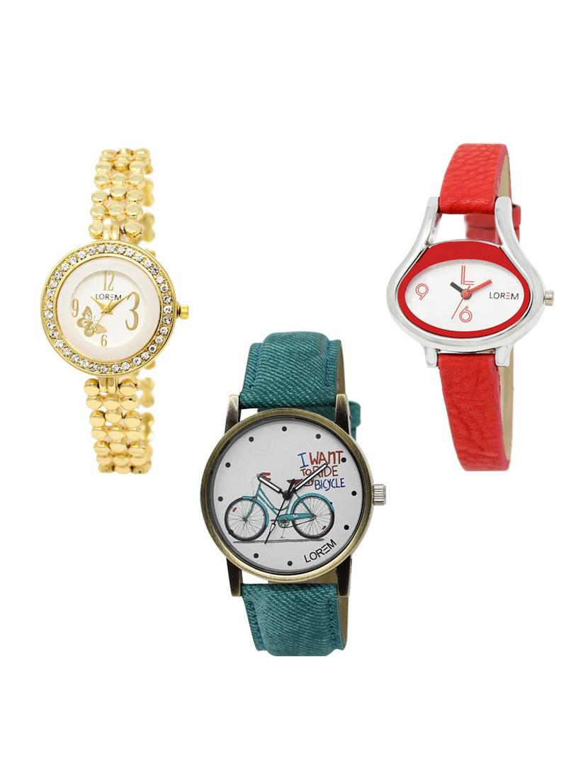 set of 3 round dial analog watch combo -(lk203-206-229) - 15683368 -  Zoom Image - 0