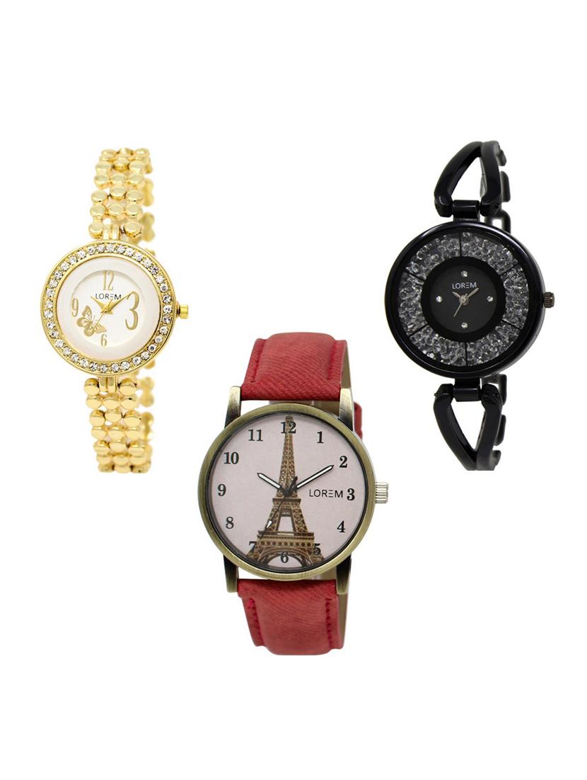 set of 3 round dial analog watch combo -(lk203-211-230) - 15683505 -  Zoom Image - 0
