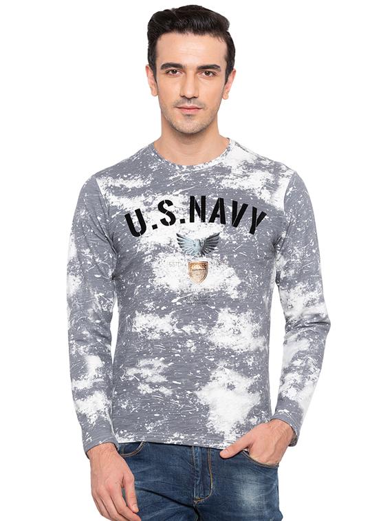 grey cotton all over print tshirt - 15691544 -  Zoom Image - 0
