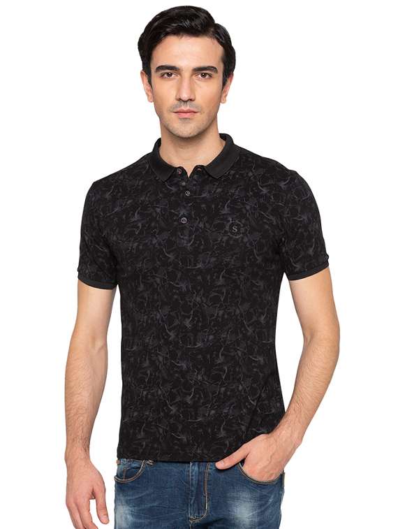 black cotton all over print t-shirt - 15691599 - Zoom Image - 0