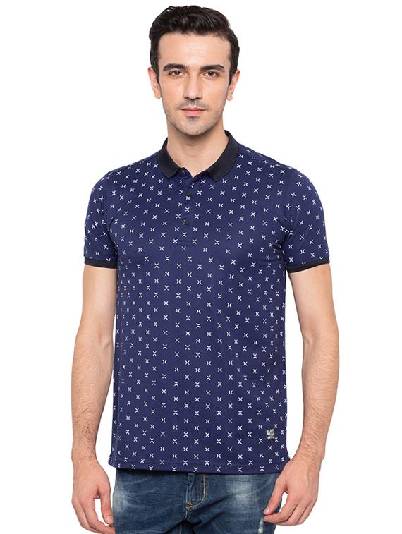 navy-blue cotton all over print t-shirt - 15691629 - Zoom Image - 0