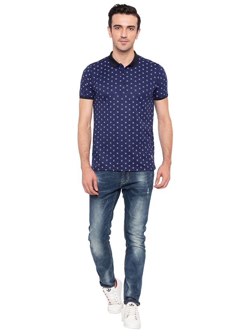 navy-blue cotton all over print t-shirt - 15691629 - Standard Image - 3