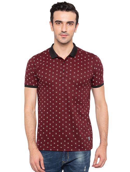 maroon cotton all over print t-shirt - 15691630 -  Standard Image - 0
