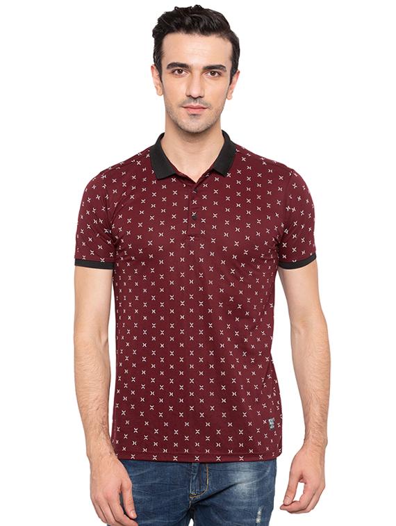 maroon cotton all over print t-shirt - 15691630 -  Zoom Image - 0