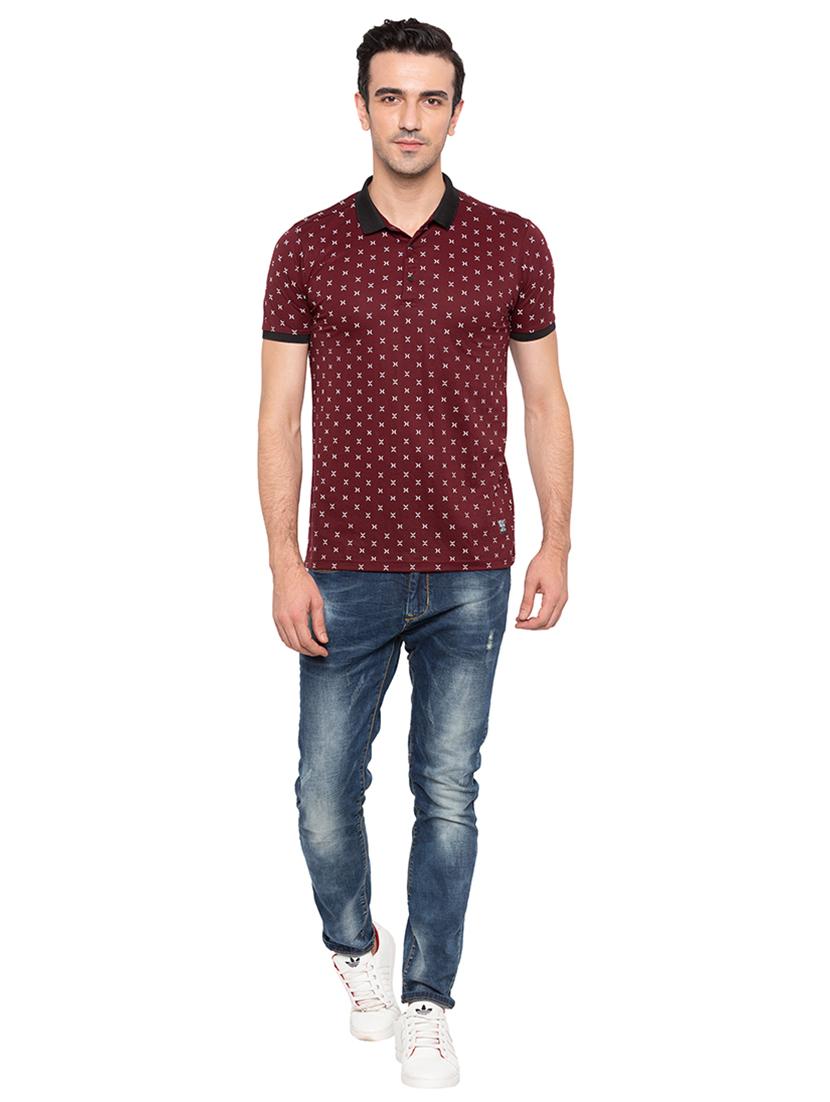 maroon cotton all over print t-shirt - 15691630 - Standard Image - 3