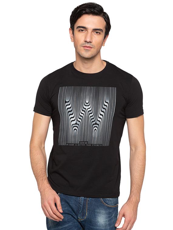 black cotton chest print t-shirt - 15691637 -  Zoom Image - 0