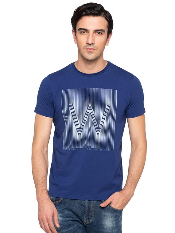 blue cotton chest print t-shirt - 15691638 -  Zoom Image - 0