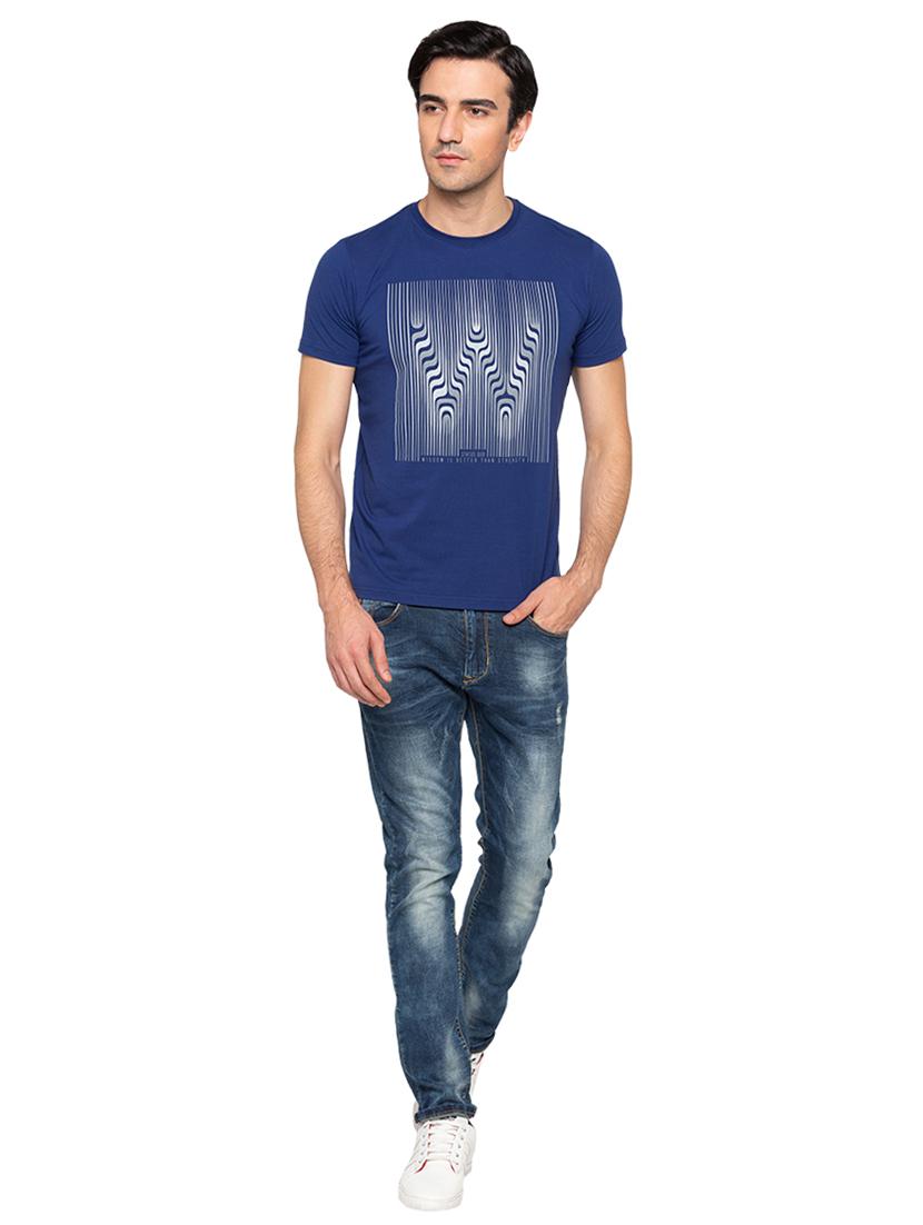 blue cotton chest print t-shirt - 15691638 - Standard Image - 3