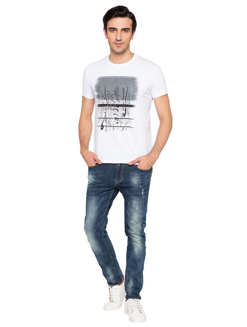 white cotton chest print t-shirt - 15691646 -  Standard Image - 3