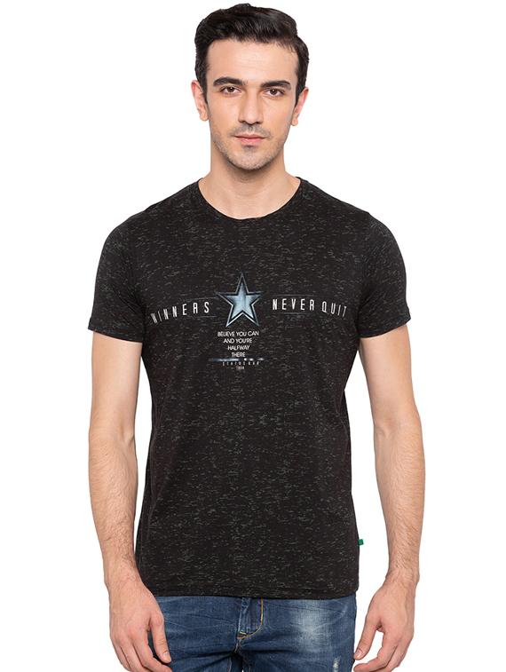 black cotton chest print t-shirt - 15691648 - Zoom Image - 0
