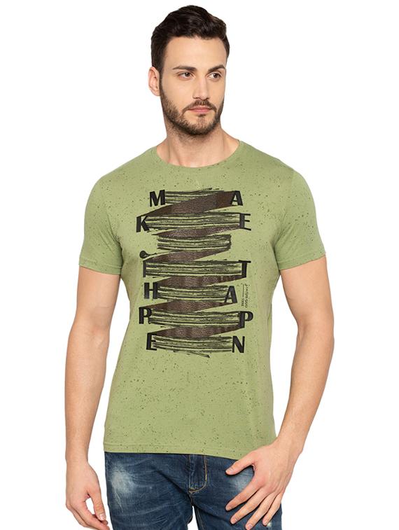 green cotton chest print t-shirt - 15691663 -  Zoom Image - 0