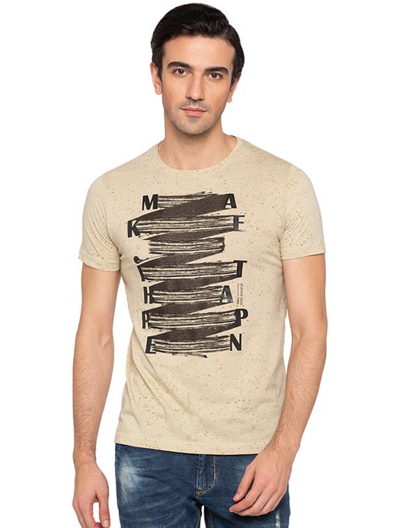 beige cotton chest print t-shirt - 15691664 -  Zoom Image - 0