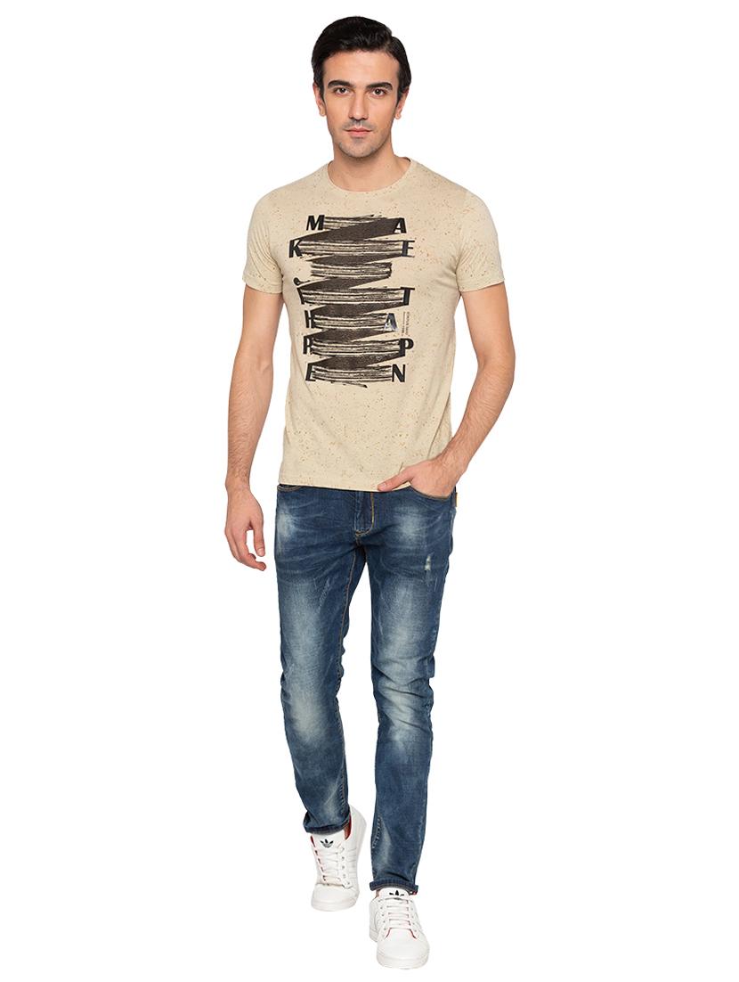 beige cotton chest print t-shirt - 15691664 - Standard Image - 3