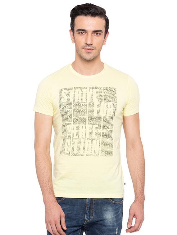 yellow cotton chest print t-shirt - 15691684 - Zoom Image - 0