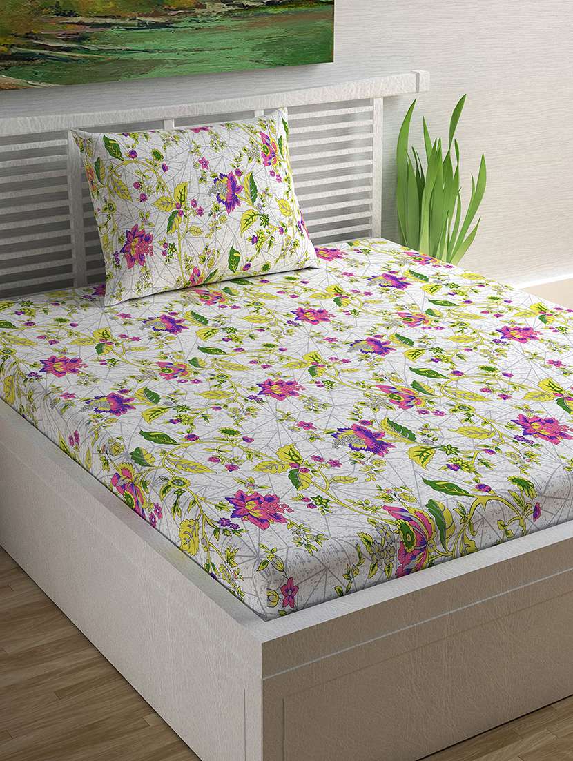 100% cotton floral 1 single bedsheet with 1 pillow cover, purple