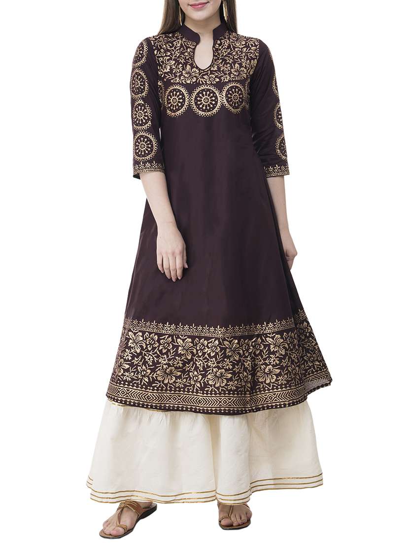 wine foil print a-line kurta
