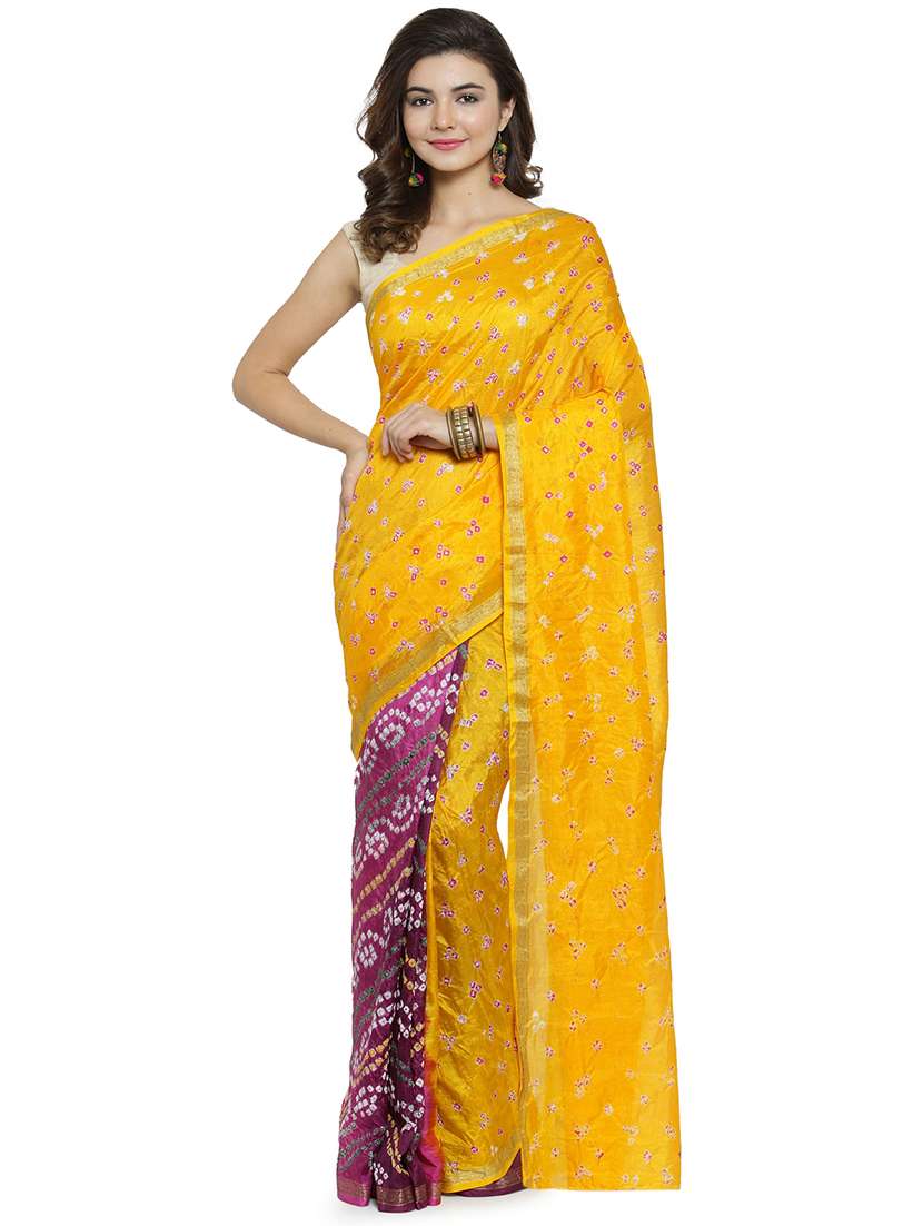 half & half bandhani saree with blouse