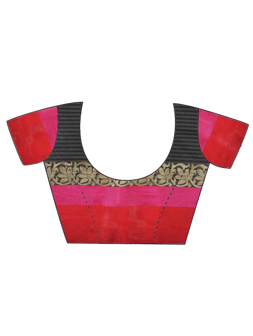 checkered zari border banarasi saree with blouse - 15695634 - Standard Image - 3