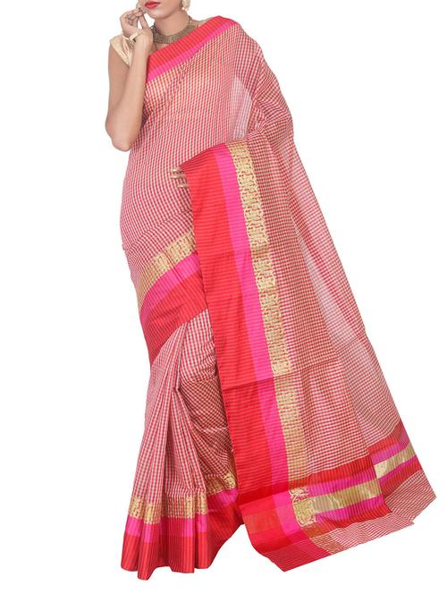 checkered zari border banarasi saree with blouse - 15695635 -  Standard Image - 0