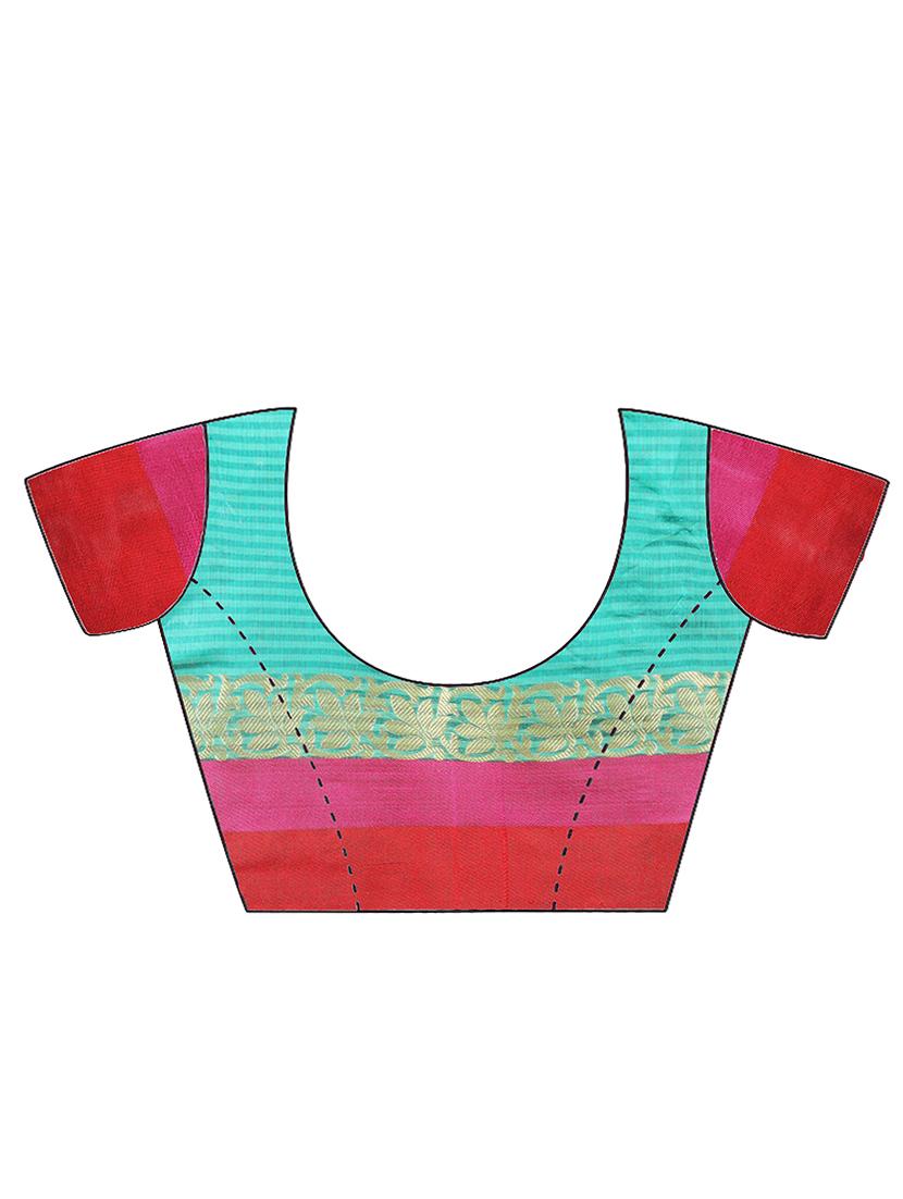 checkered zari border banarasi saree with blouse - 15695636 - Standard Image - 3