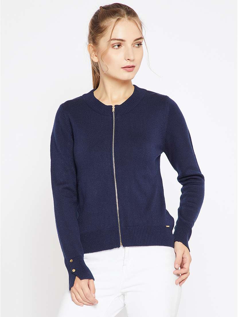 Buy online Navy Ribbed Woolen Jacket from jackets and blazers and