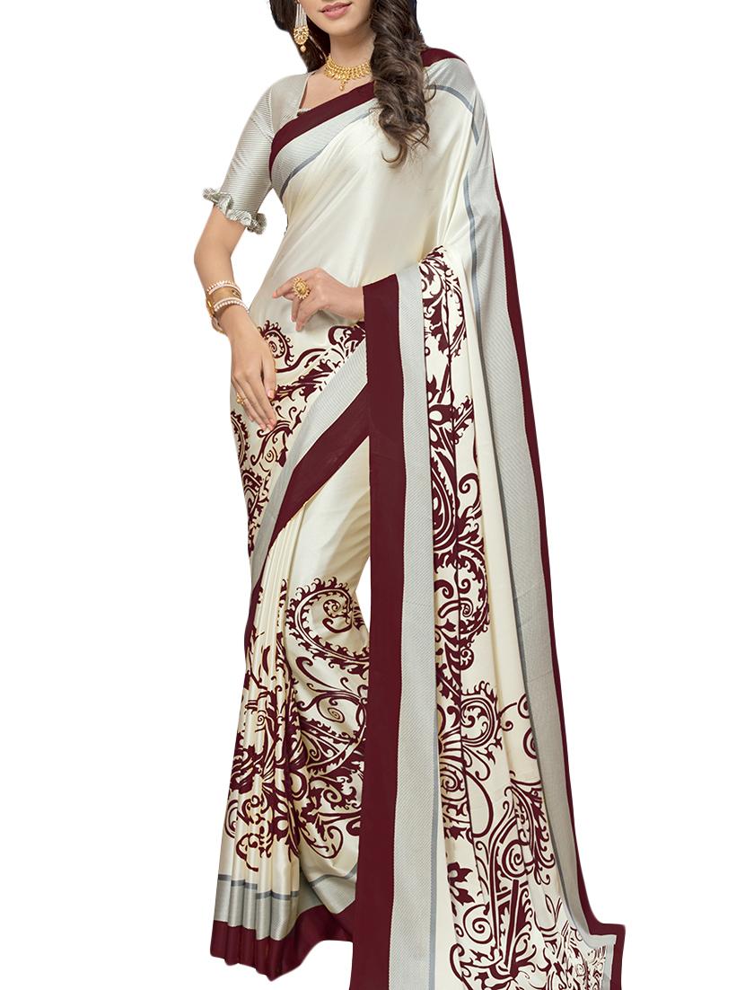contrast placement printed white saree with blouse - 15698722 -  Zoom Image - 0