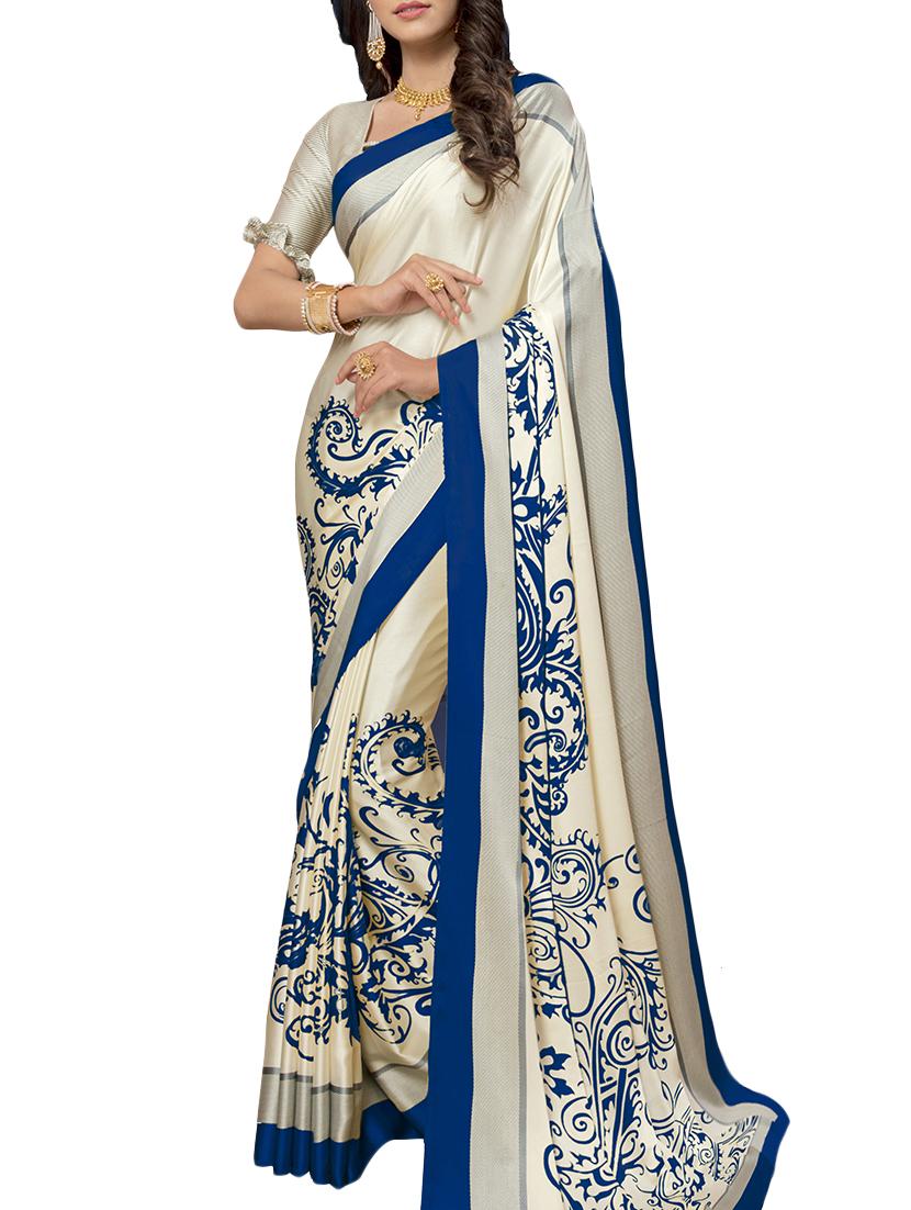 contrast placement printed white saree with blouse - 15698723 -  Zoom Image - 0