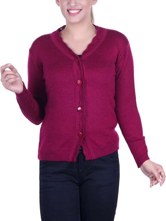 purple knitted cardigan