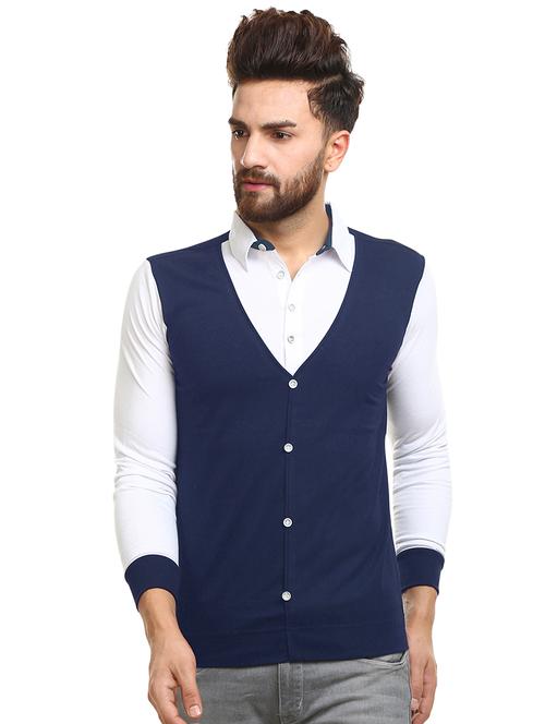 navy blue color block t-shirt - 15704806 - Standard Image - 0