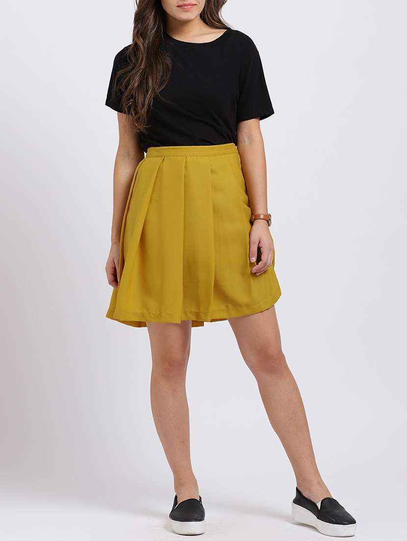 mustard yellow pleated skirt