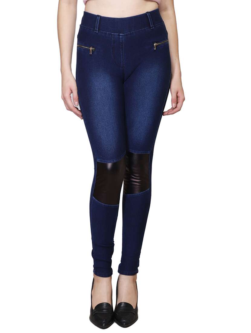 leatherette patch zipper detail jegging - 15709281 - Zoom Image - 0