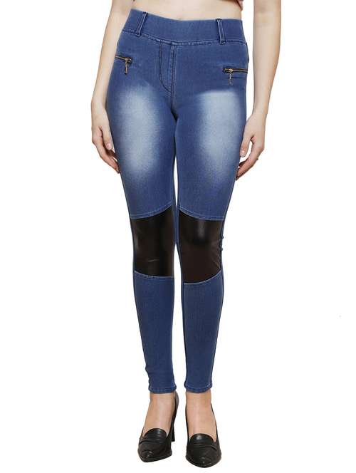 leatherette patch zipper detail jegging - 15709282 -  Standard Image - 0