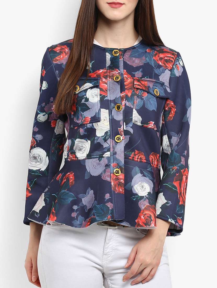 floral peplum patch pocket detail jacket