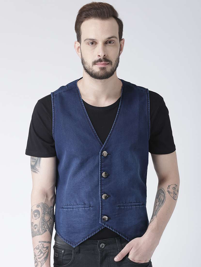 blue denim waist coat