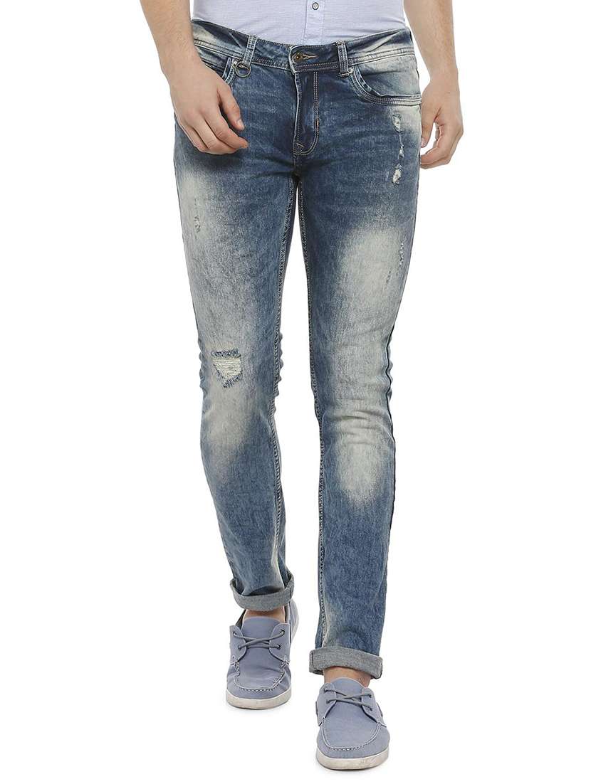 Buy online Blue Cotton Blend Ripped Jeans from Clothing for Men by
