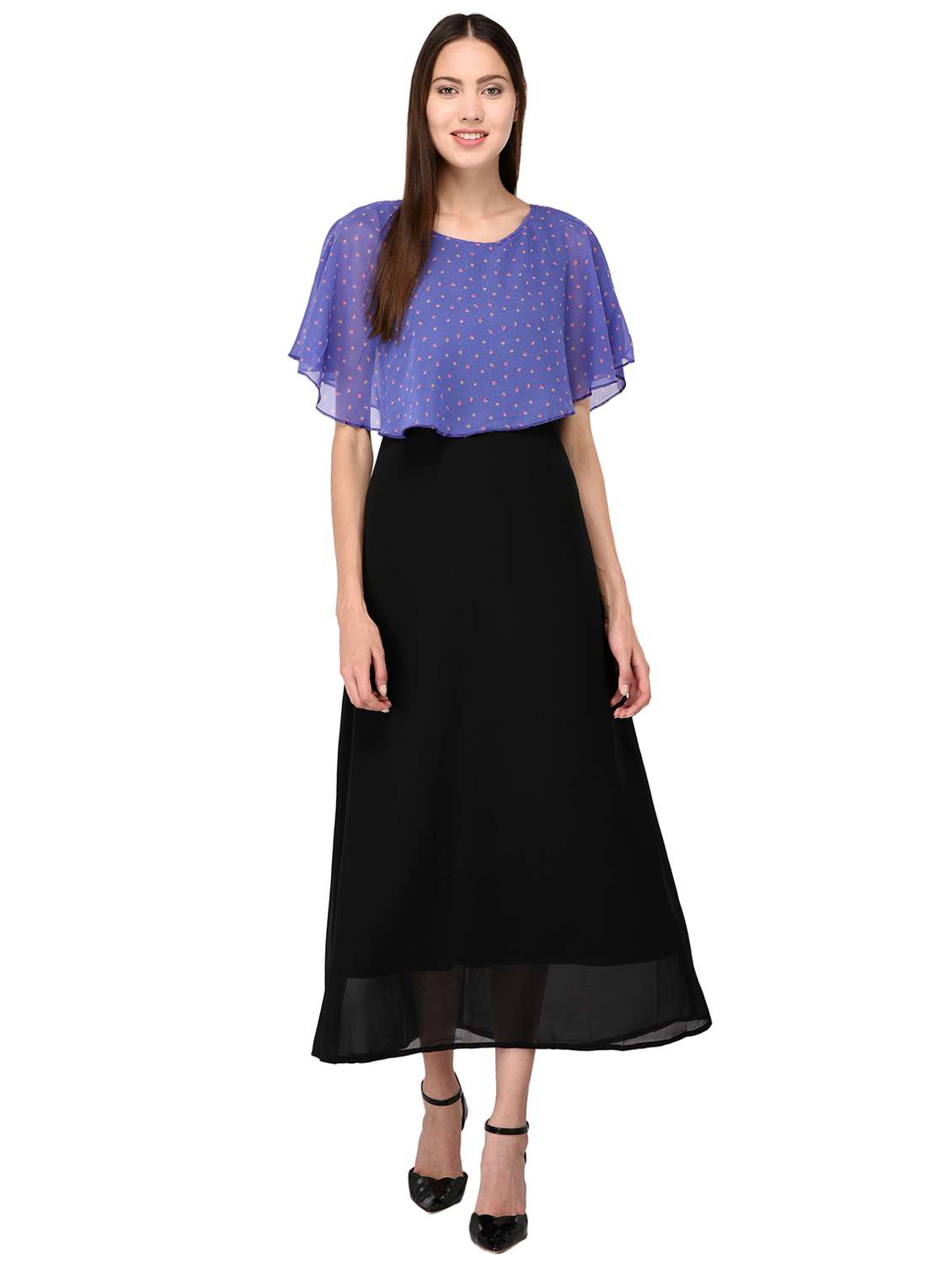 floral cape overlay maxi dress