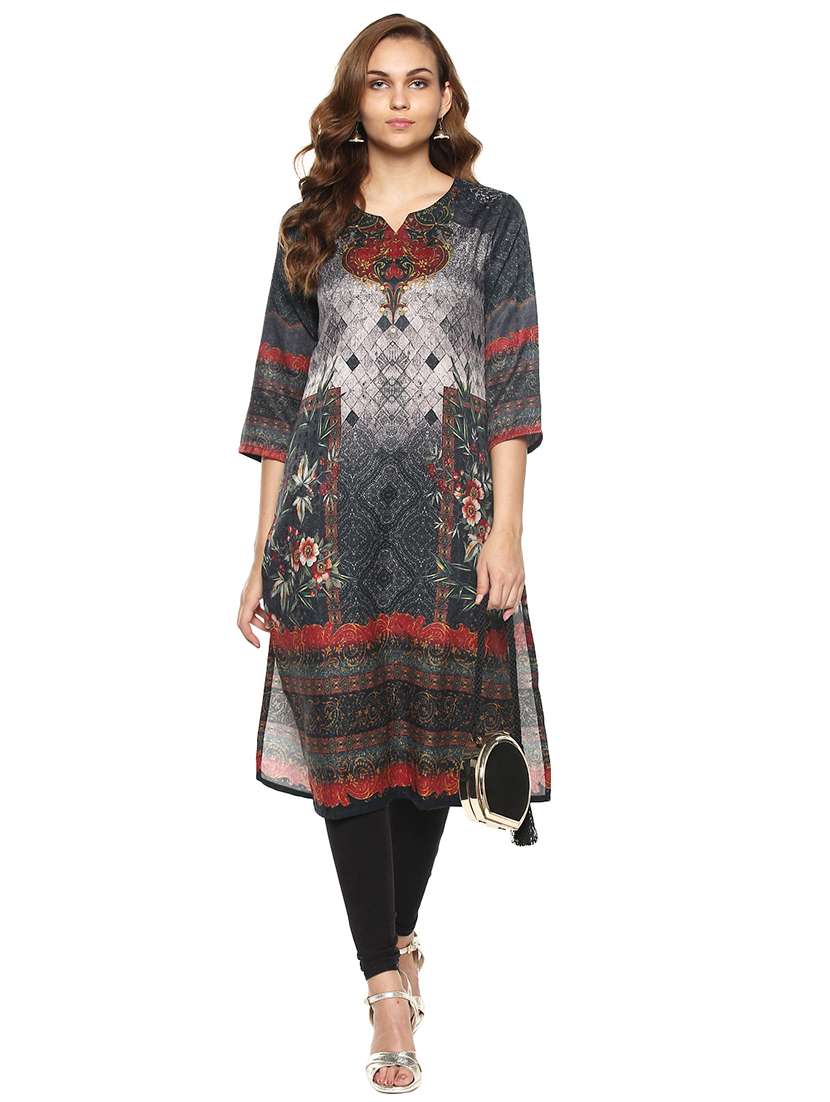 printed straight woolen kurta