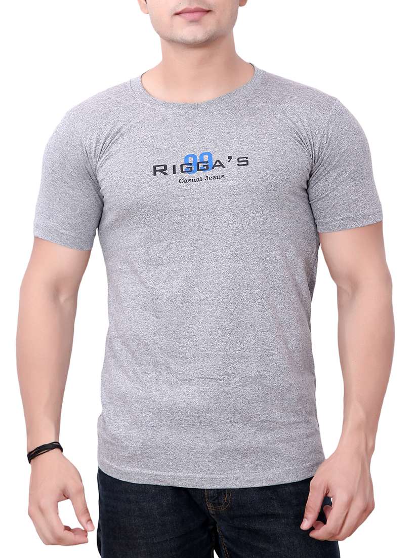 grey cotton blend chest print t-shirt