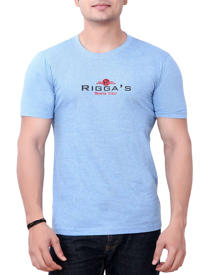 blue cotton blend chest print t-shirt - 15720661 - Zoom Image - 0
